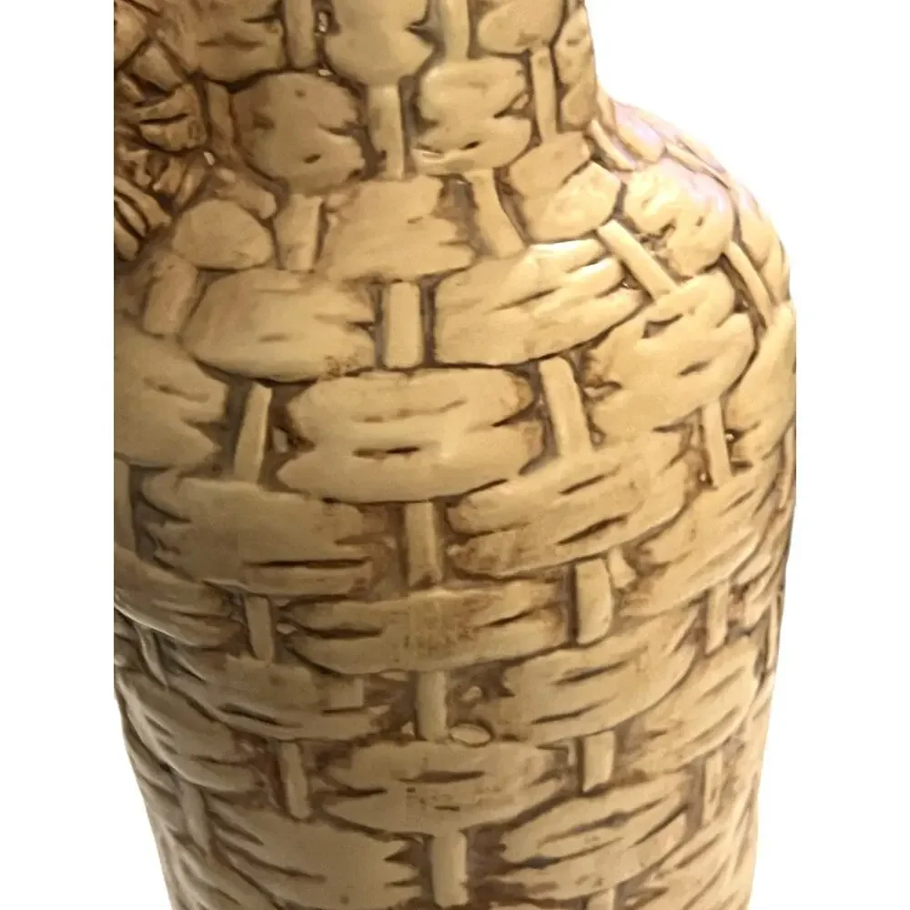 1970s VINTAGE Handmade Basket Weave Ceramic Jug Vase Artist Signed LM 1977